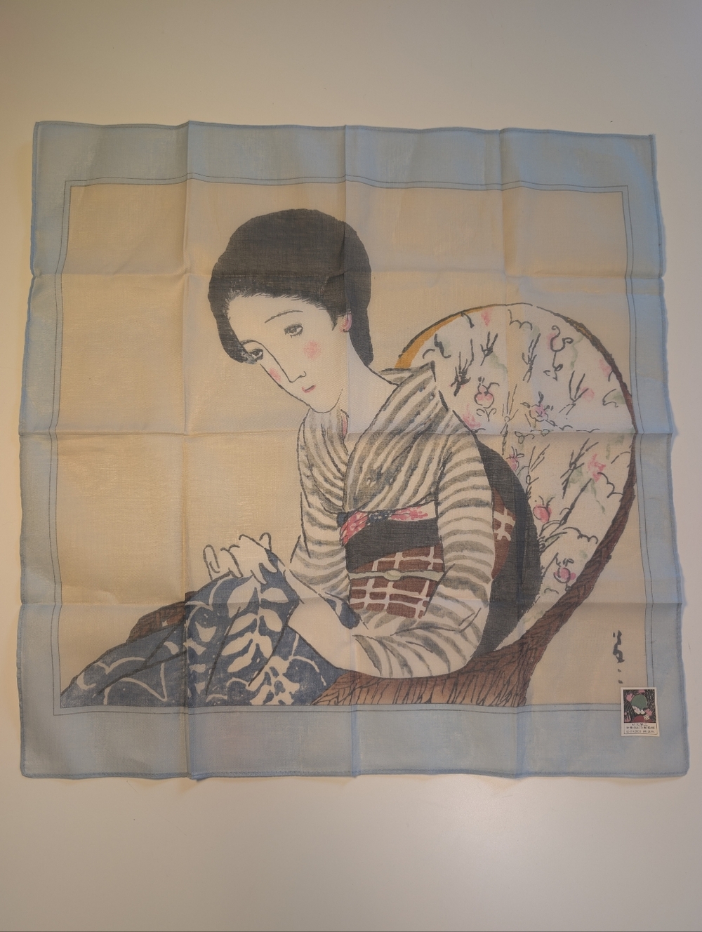 Vintage Takehisa Yumeji Art Handkerchief Japan Ikaho Memorial Museum Cotton 17"